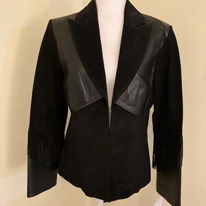 Fabulous Pamela McCoy Black Leather And Suede Jacket With Fringe Size Medium NWT